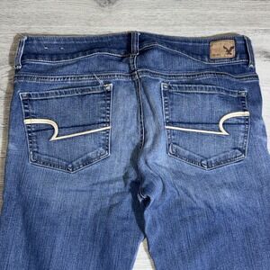 American Eagle Artist Crop Jeans Women 12 Blue Bootcut Flare Super Stretch Denim